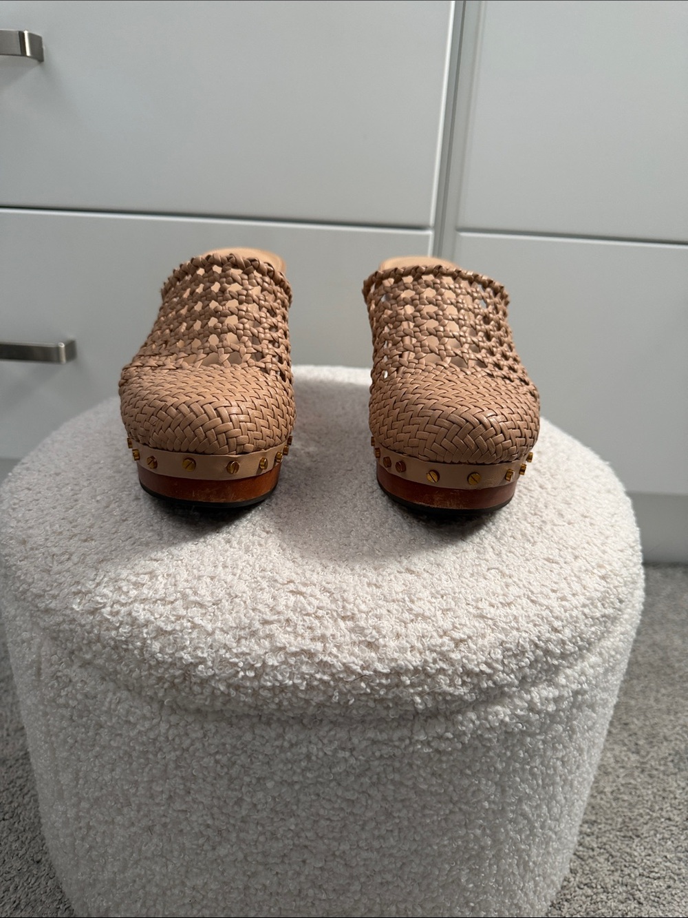 Veronica Beard Woven Tan Clog Mules - Picture 3 of 8